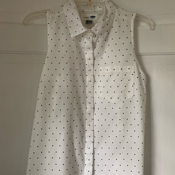 Cute White Black Dots Old Navy Sleeveless Blouse - Picture 1 of 6